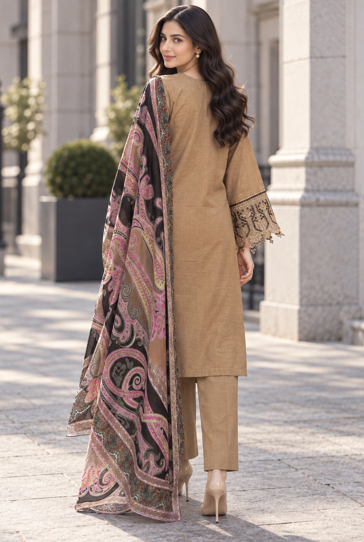 Brown Embroidered Karandi Collection 3PC