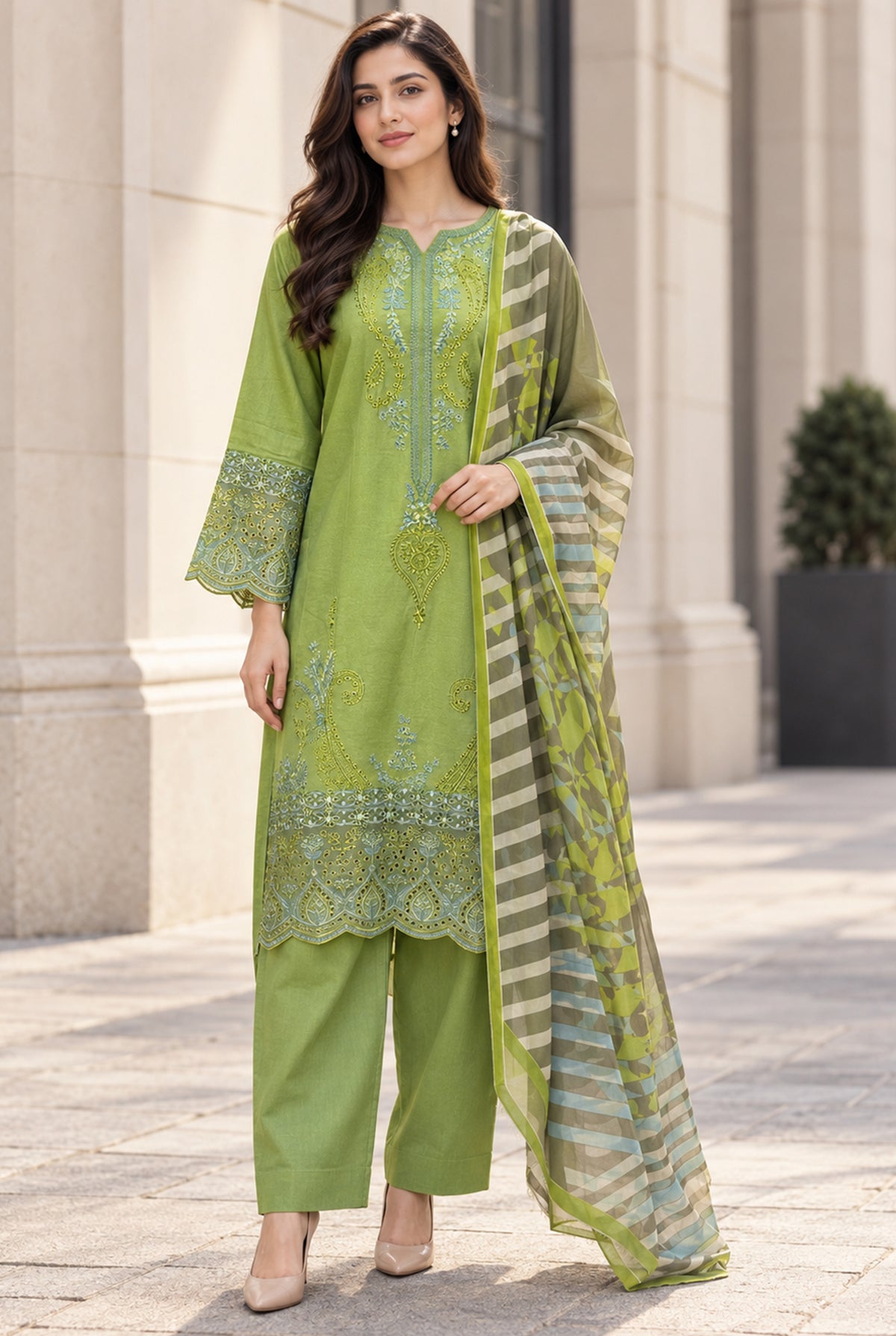 Green Embroidered Karandi Sale 3PC