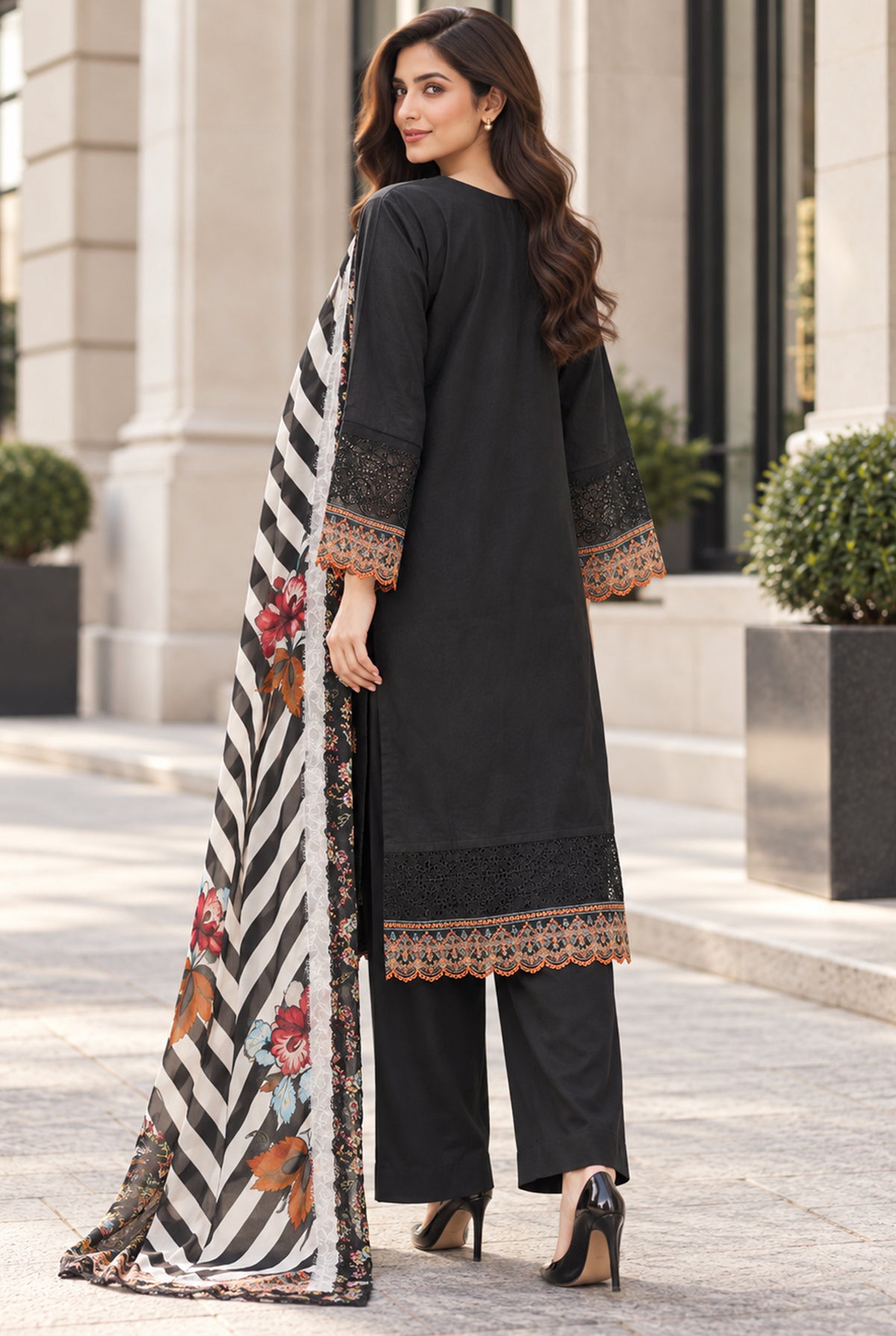 Black Embroidered Karandi Suit 3PC