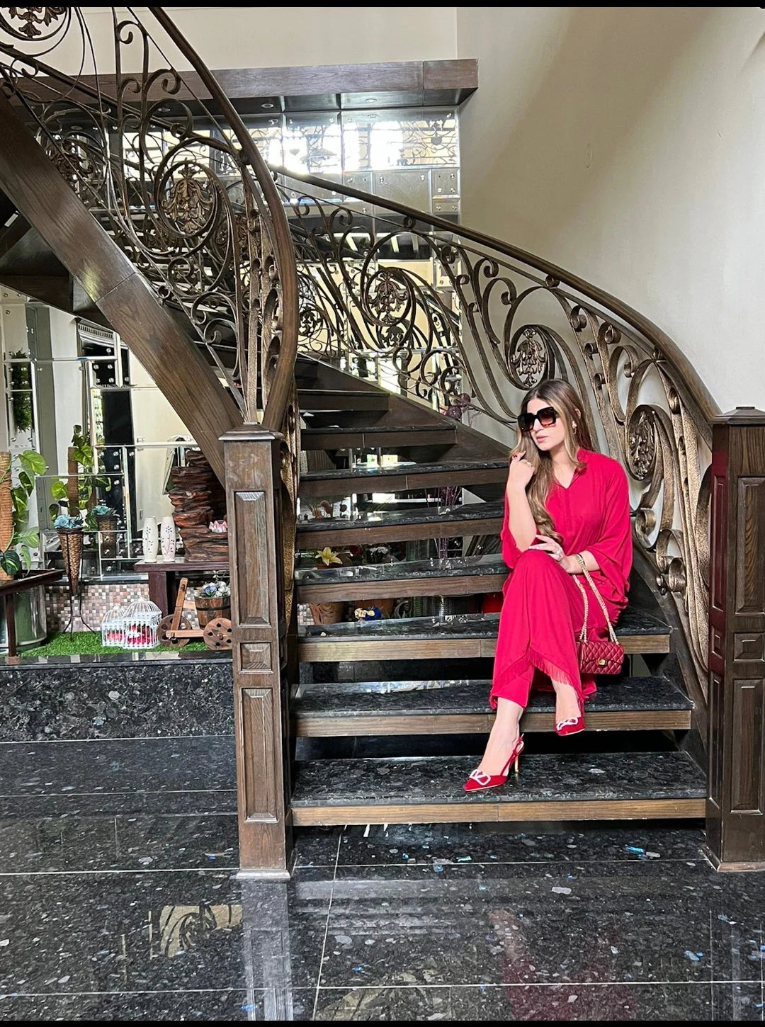 Threaded Love Blood Red Georgette Pret 2 PCs