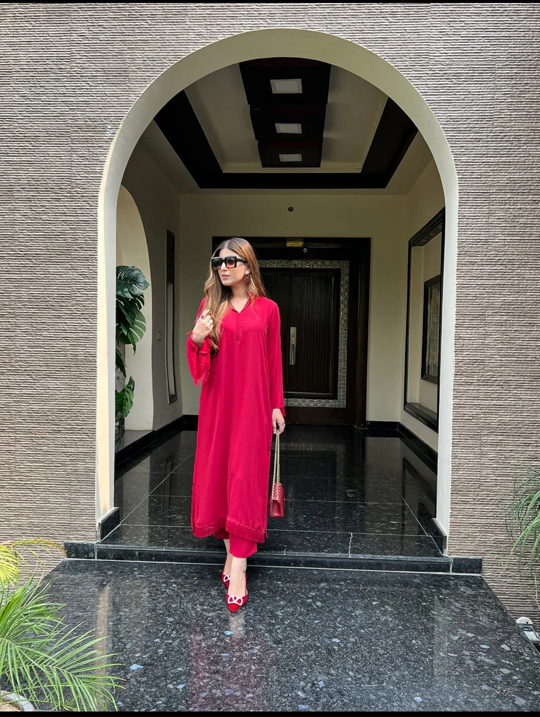 Threaded Love Blood Red Georgette Pret 2 PCs