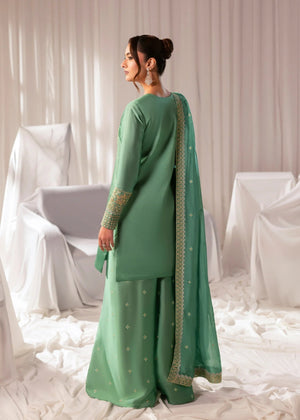 Elegant green Sheesha silk 3 piece pret outfit for women BuraqStore