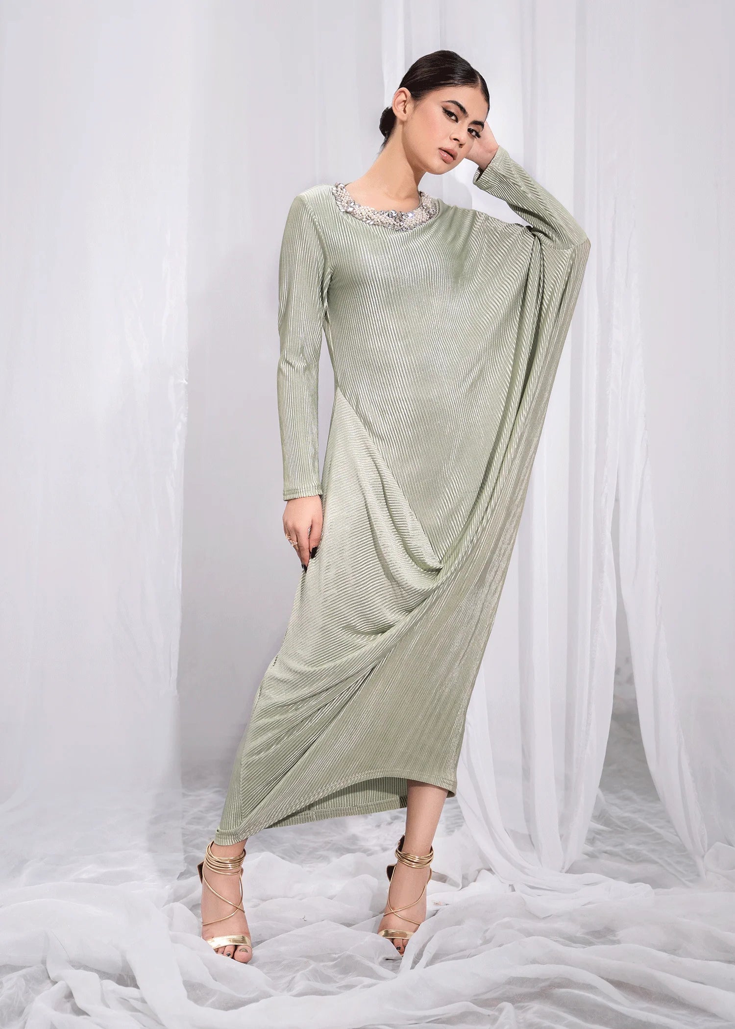 Soft Powder Mint Draped Shirt – Latest Western Fashion Trend