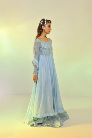 Stylish Embroidered Chiffon Frock Design for Girls Pret 3 PCs