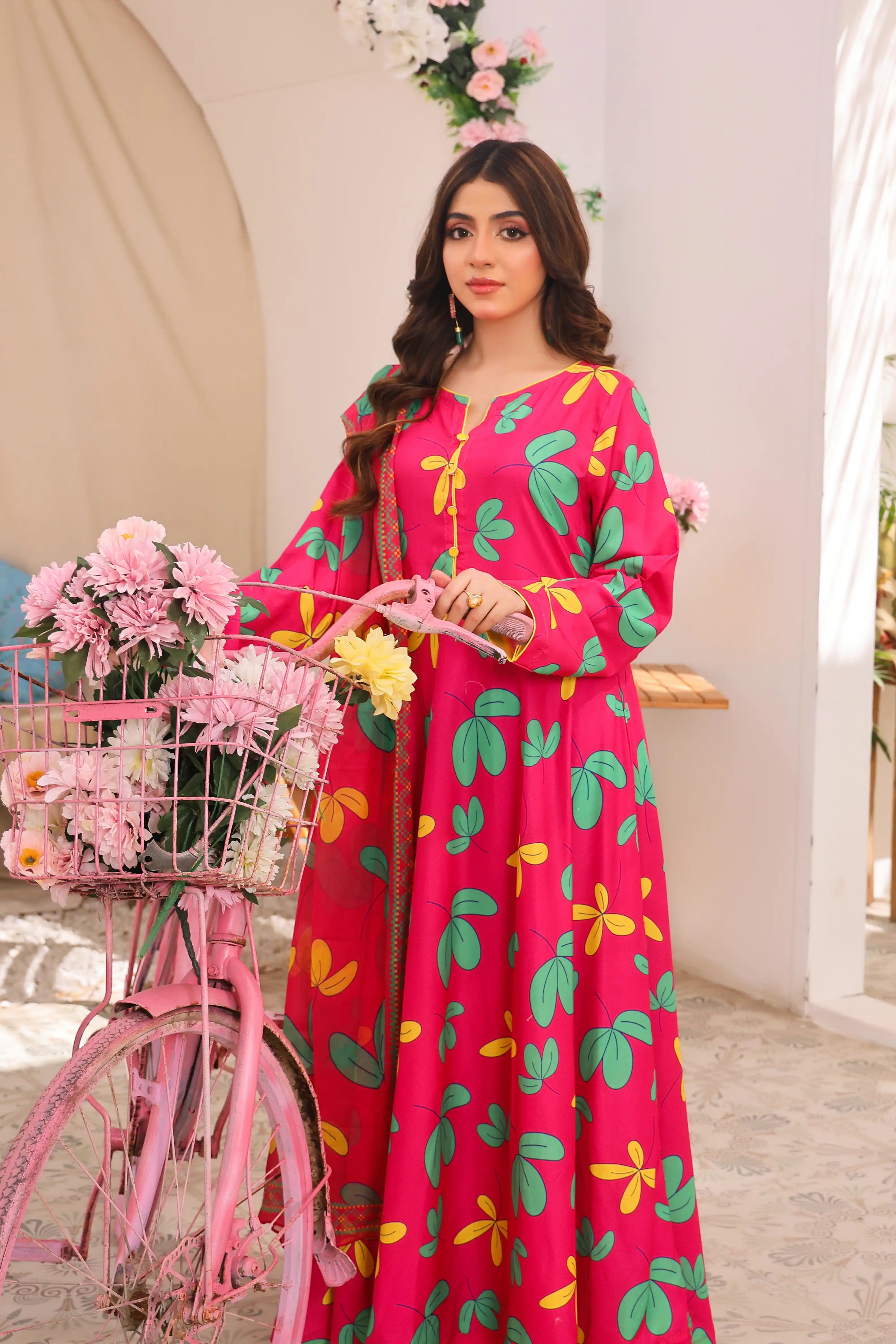 woman posing in pink lawn suit 3 piece buraqstore elegant wear