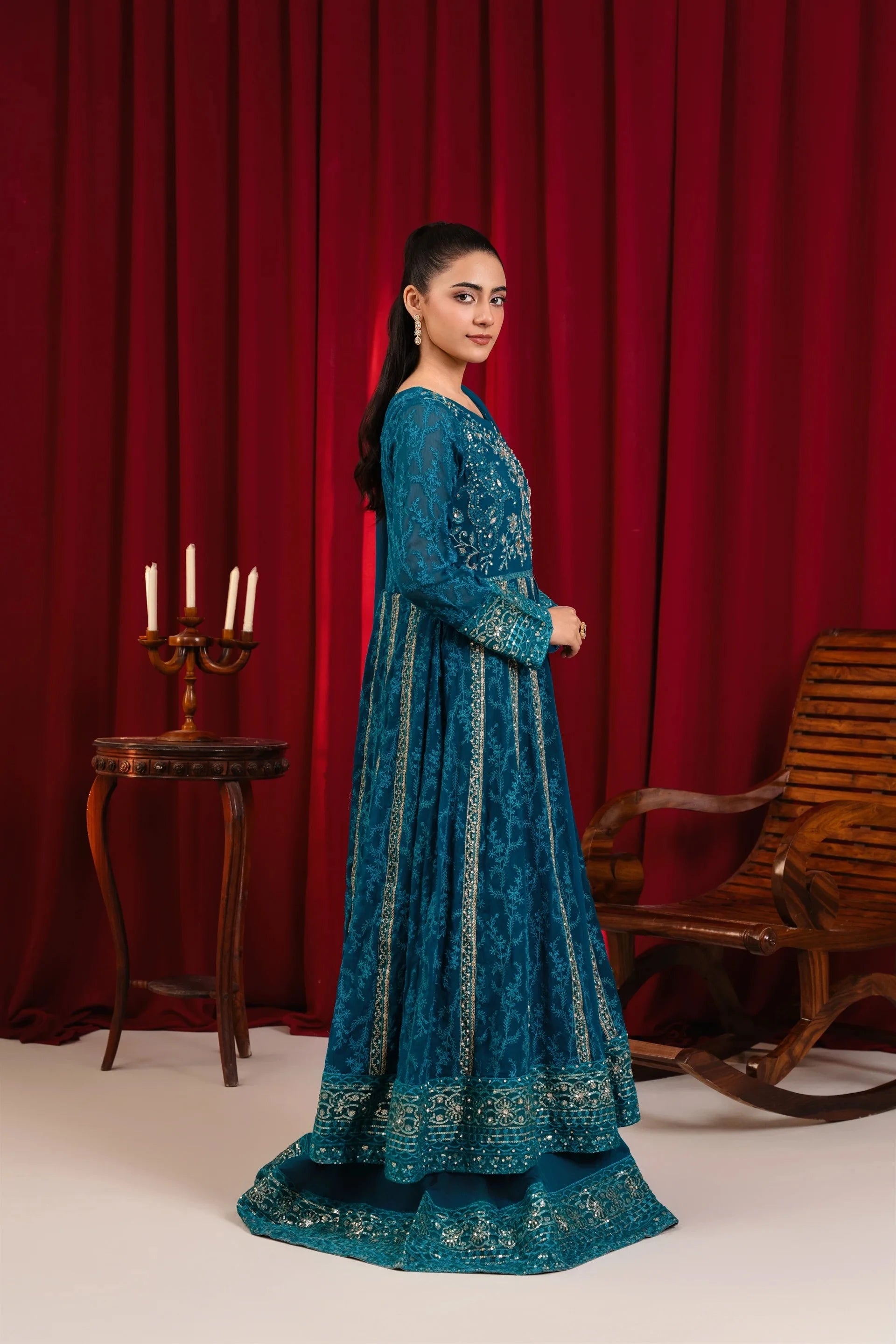 Teal Chiffon Maxi: Casual Wear Dress