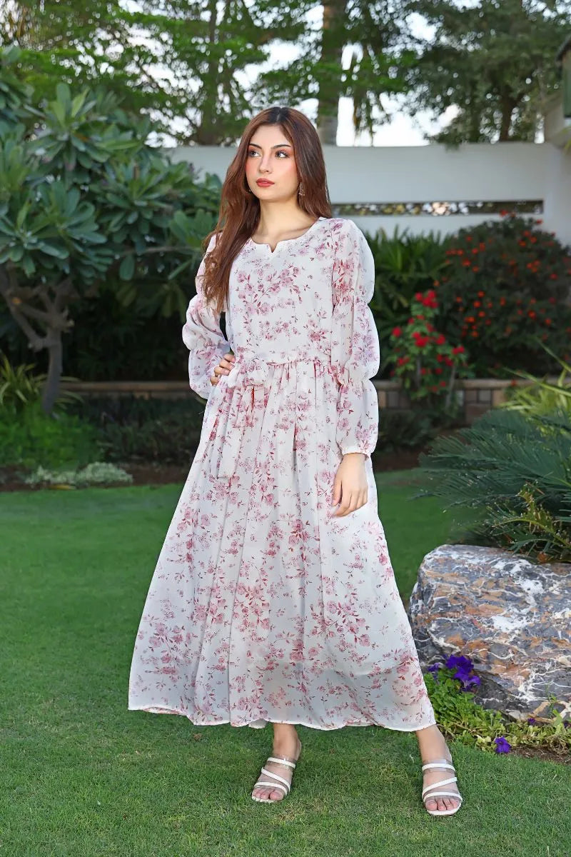 Rosy in Floral Chiffon Maxi 1PC