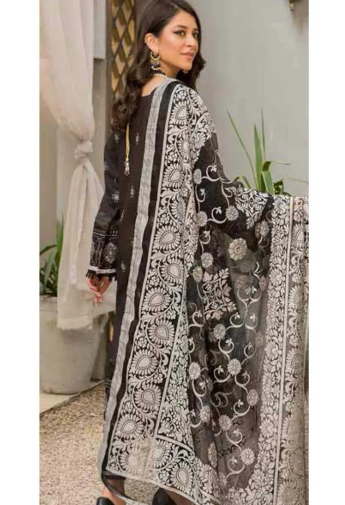 Huma Lawn SH-7702 Black Unstitched 3 PCs