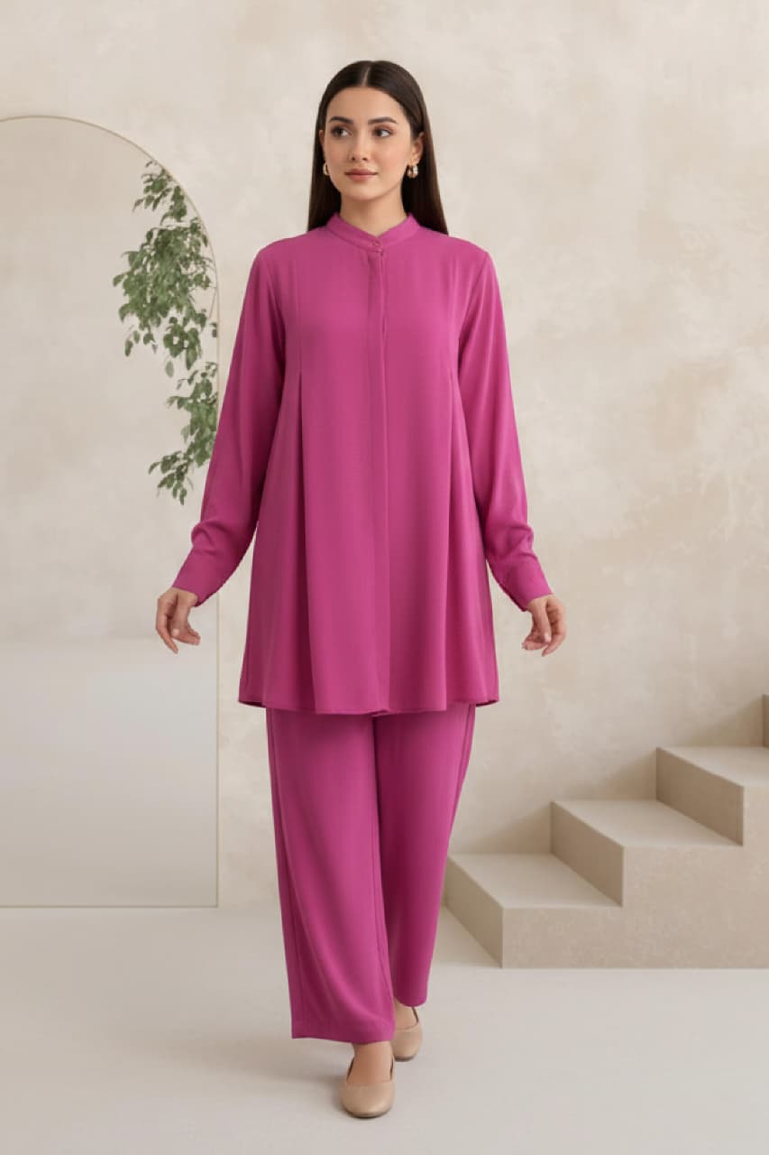 Magenta Pleat Fusion Co Ord Set