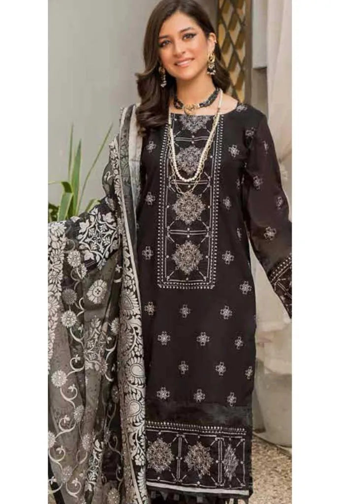 Huma Lawn SH-7702 Black Unstitched 3 PCs