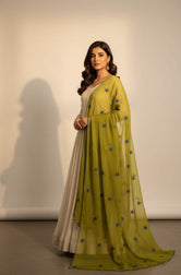 Olive Bloom Embroidered Chiffon Dupatta