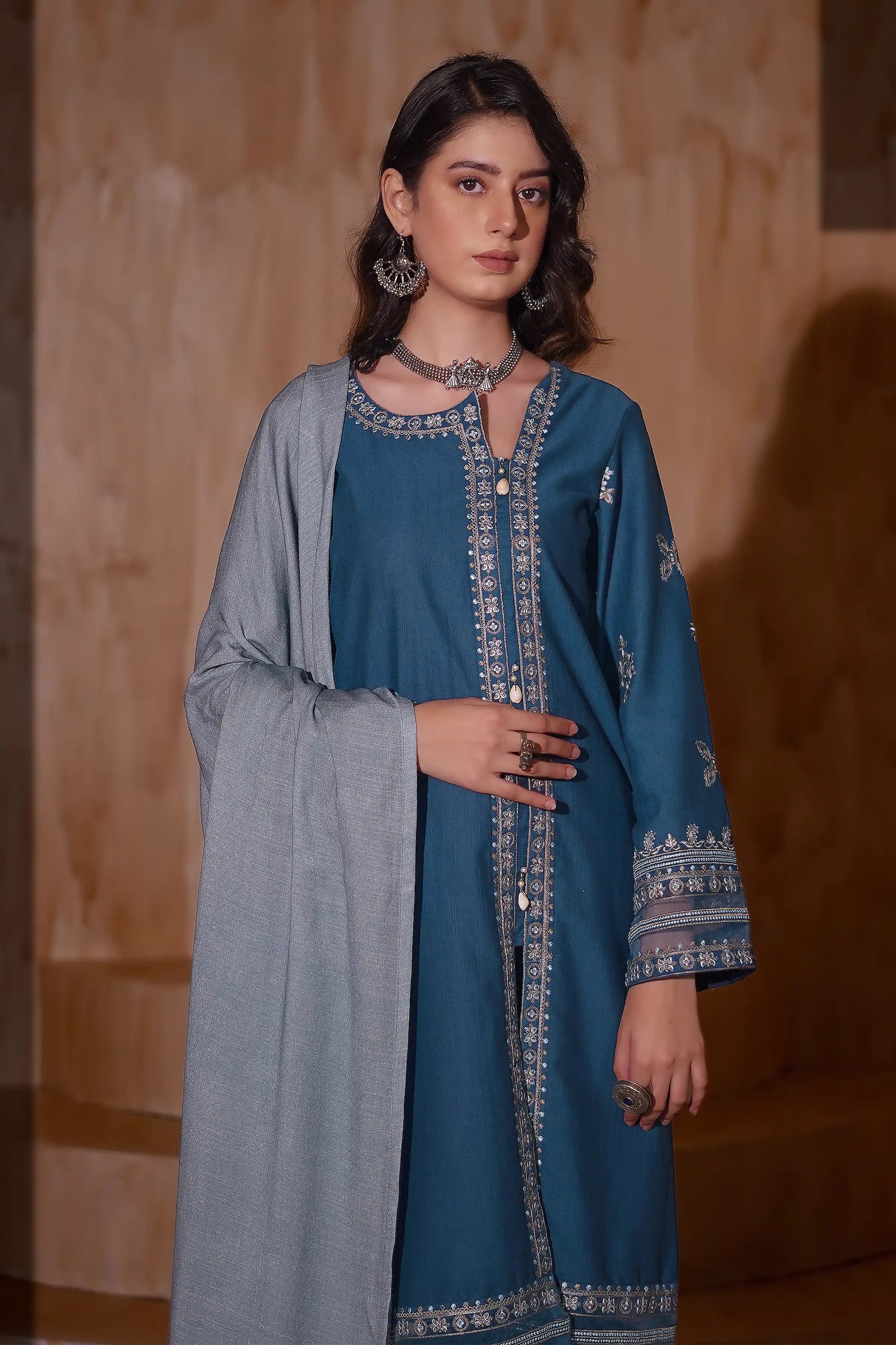 Yale Blue Winter Khaddar Collection 3 Pcs