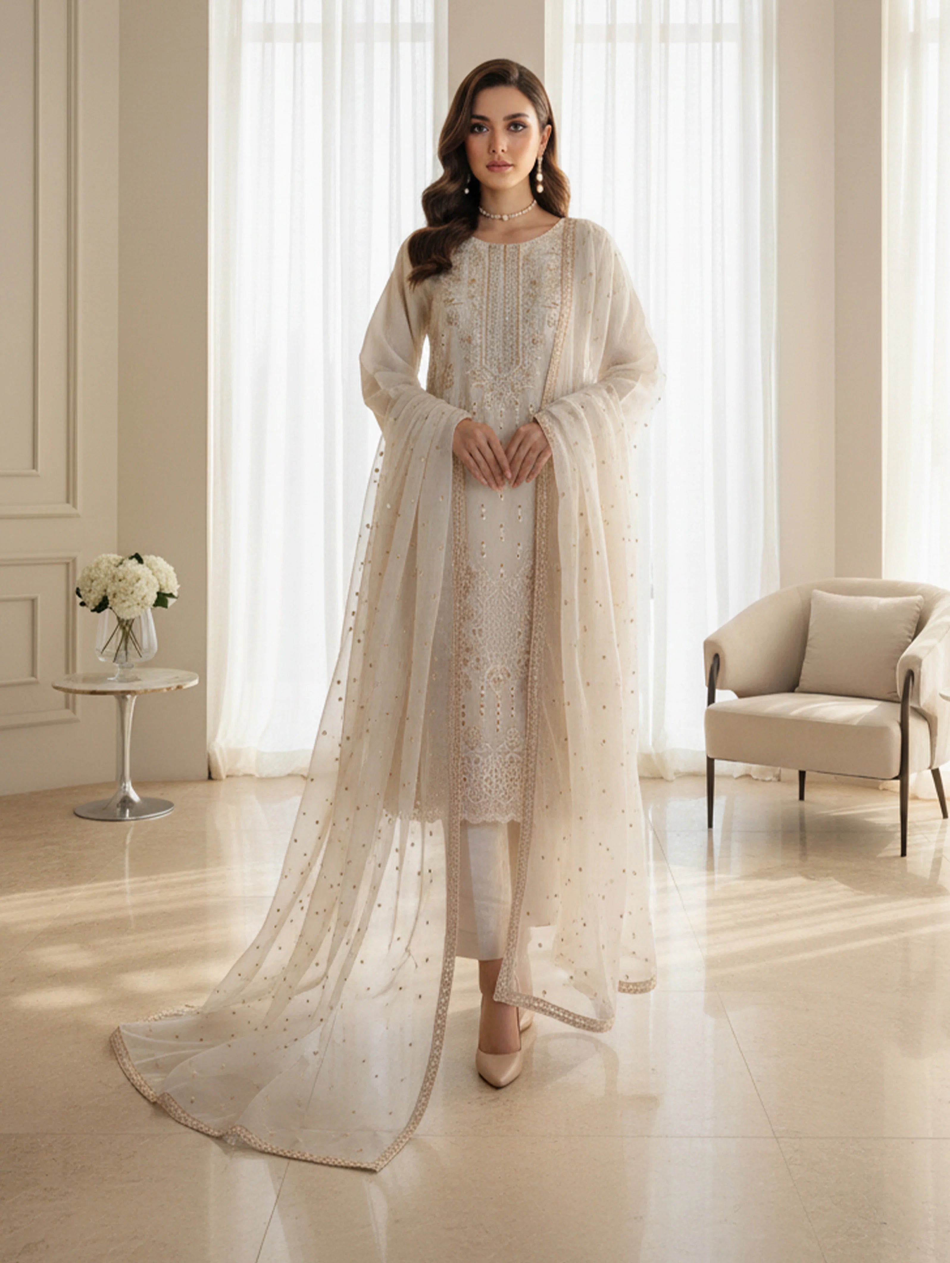 BURBERRY - Embroidered Organza Pearl Radiance Unstitched 3 PCs