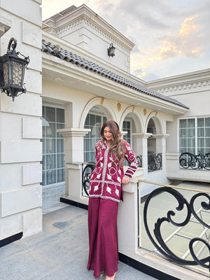 ari cross stitch raw silk white silk dress 2pcs