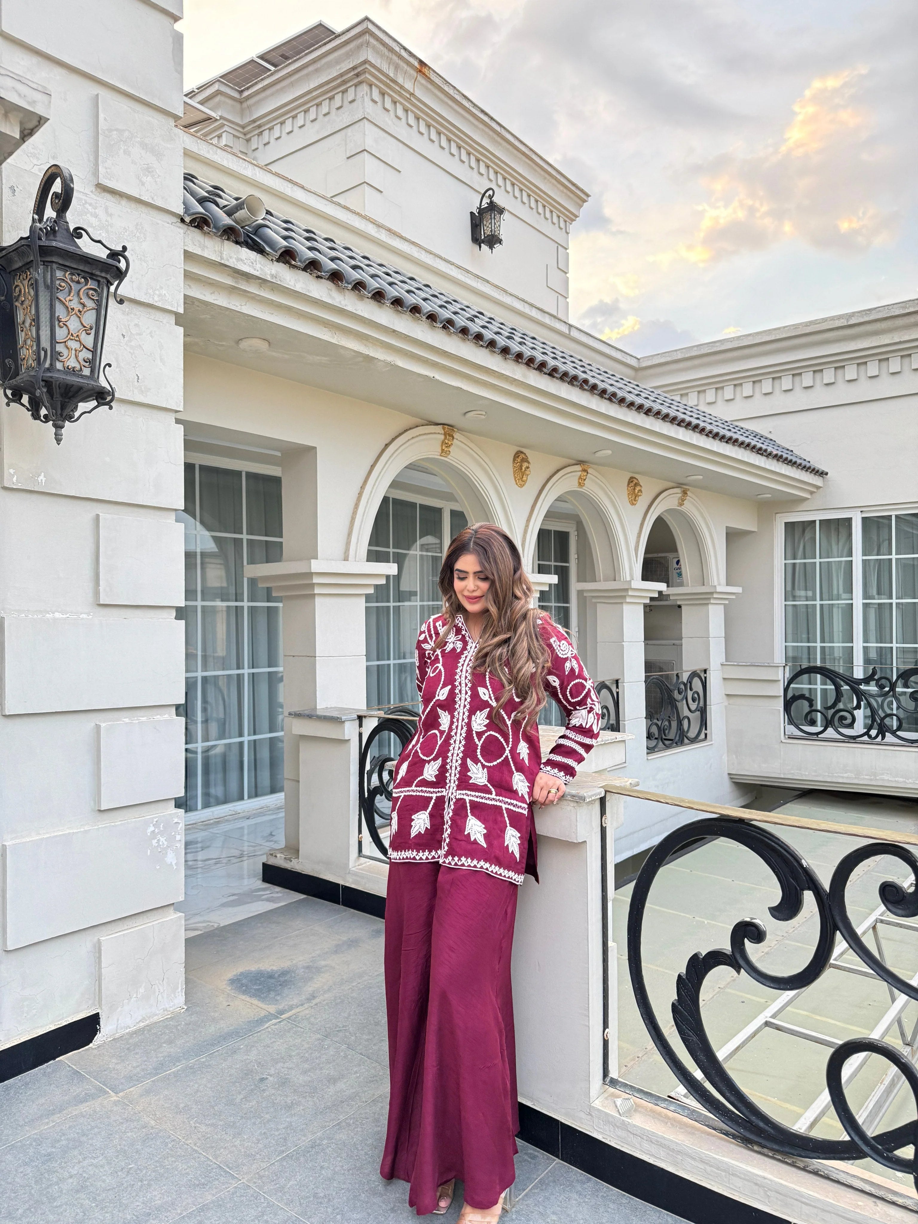 ari cross stitch raw silk white silk dress 2pcs