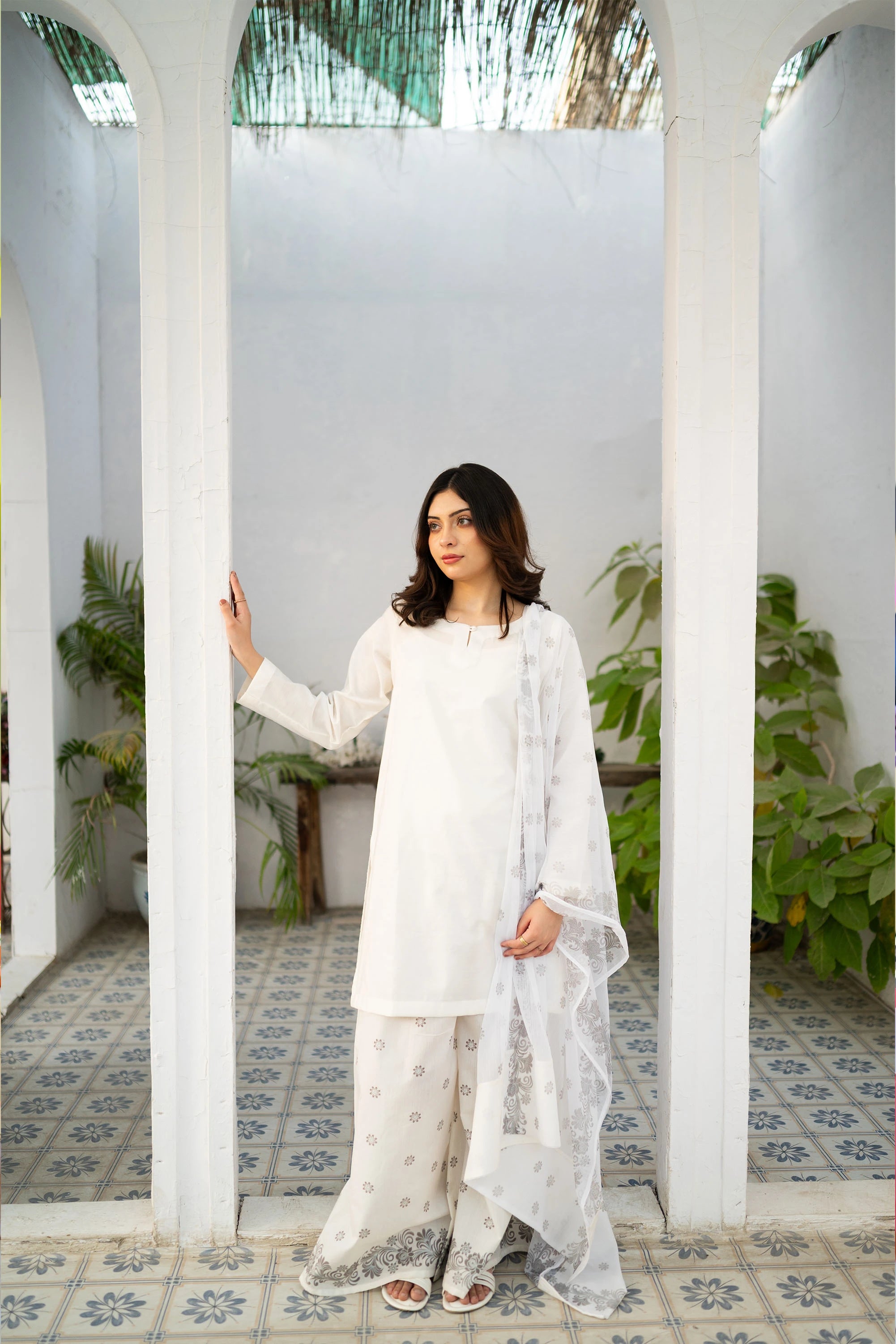 White Kurta Set 3 PCs