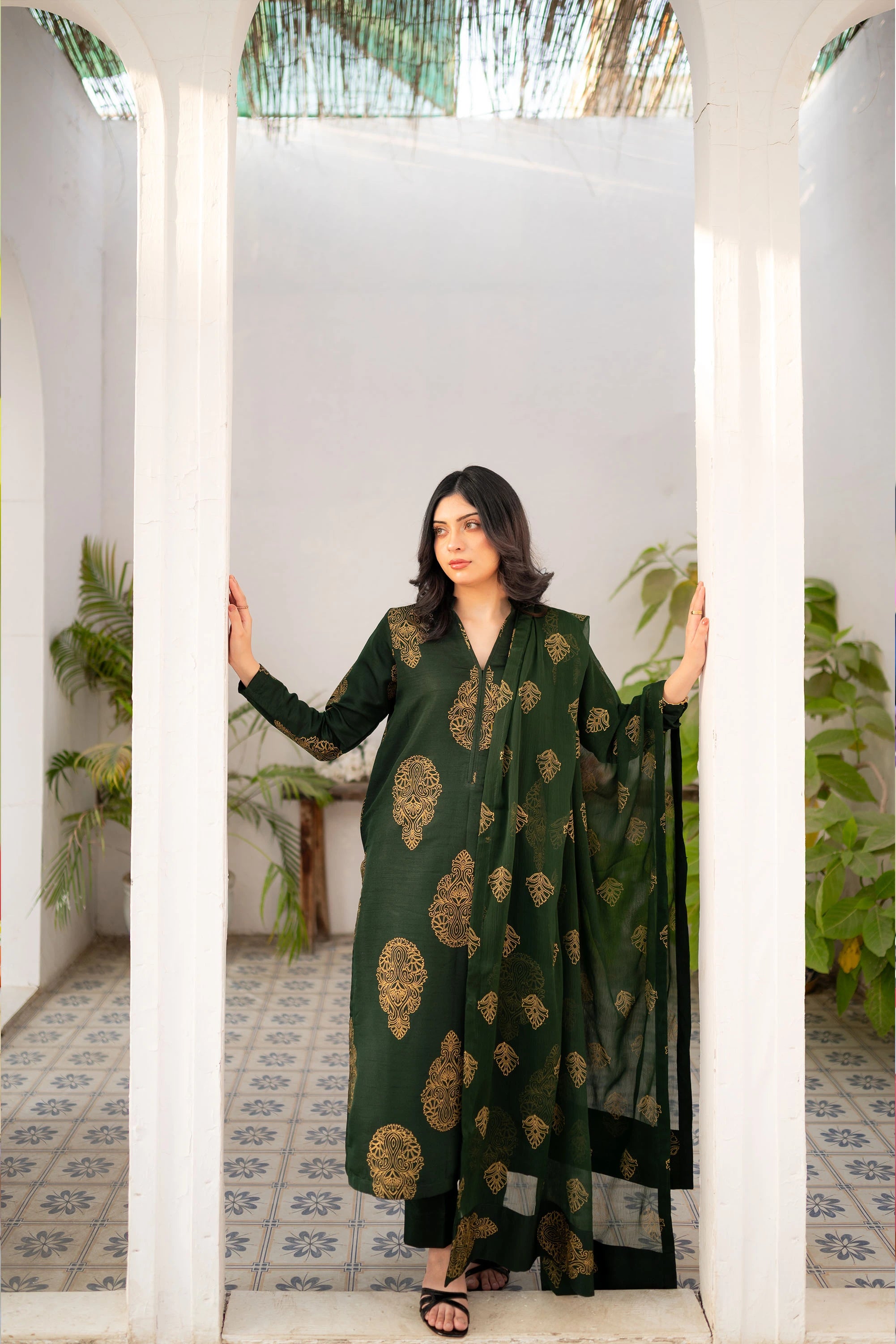 Bottle Green Kurta Set 3 PCs