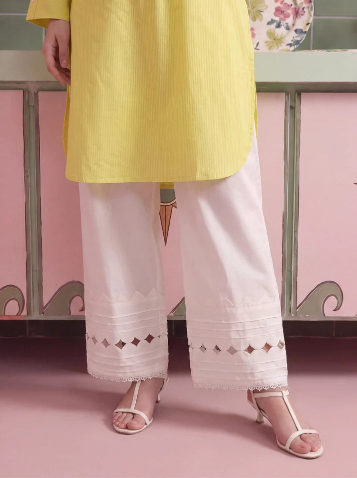 Women wearing buttercup dress, back view of the stitched cambric shirt and matching trouser, Buraqstore