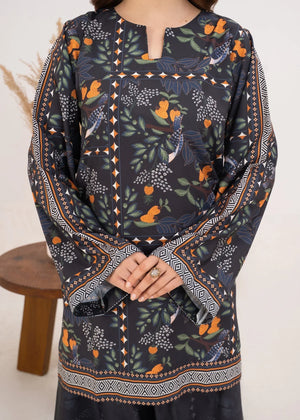 Model wearing black dress pakistan set, side view showing the fit of the printed grip 2PC, Buraqstore