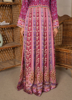 Women wearing cherry red colour dress, back view of the printed viscose 1PC, Buraqstore
