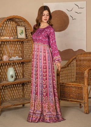 Model wearing cherry red colour dress as a bold outfit, shop printed viscose 1PC at Buraqstore