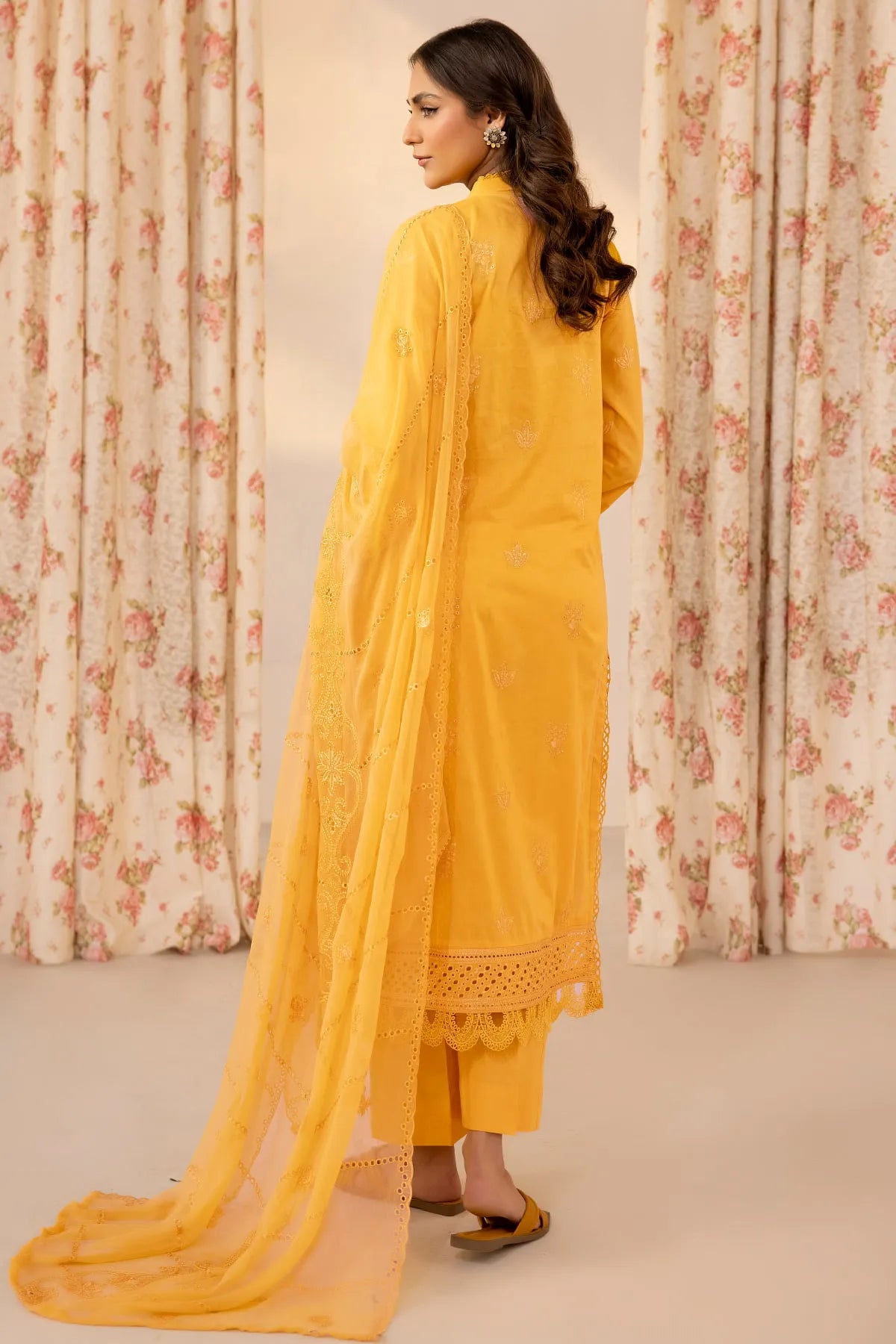 Buraqstore yellow chikankari unstitched lawn suit 3 piece elegant design