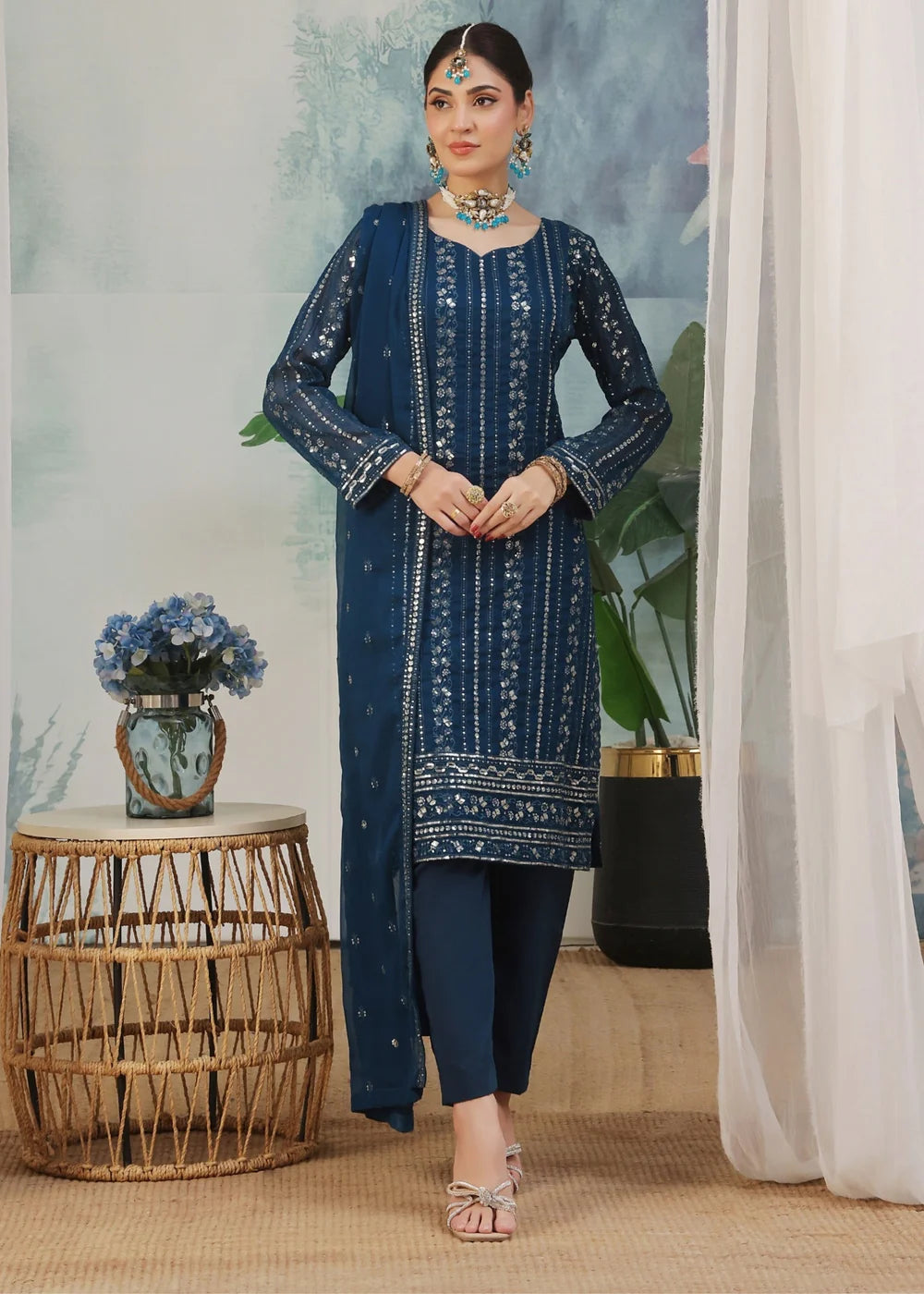 Chandni Peacock Embroidered Chiffon Pret 3 Pcs