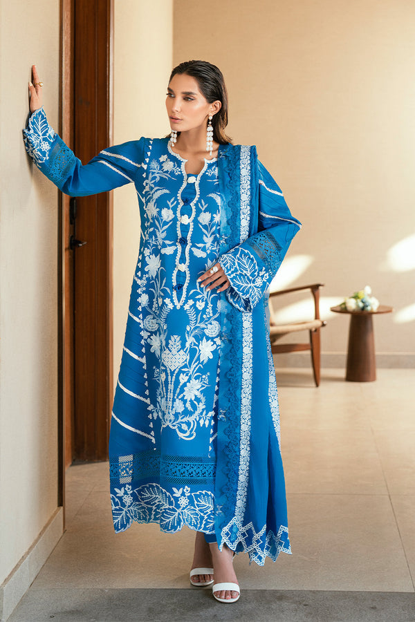 woman posing in dark blue dress by Buraqstore elegant stitched suit