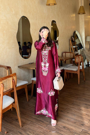 Maroon kaftan dress Pakistan luxury party wear kaftan by BuraqStore