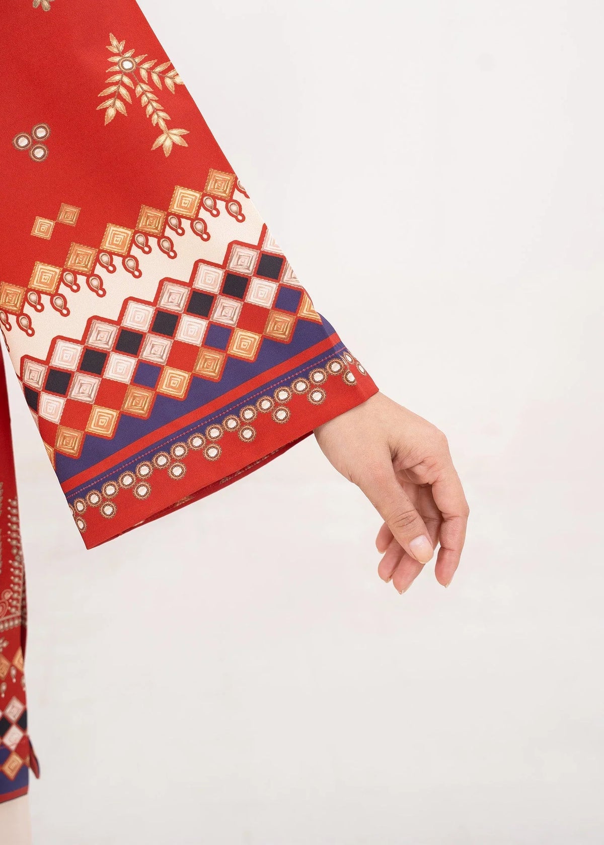 Women wearing orange colour dress, back view of the printed poly lawn shirt and trouser, Buraqstore