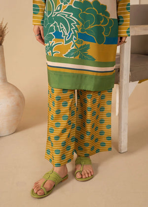 Women wearing green color dress, back view of the printed grip shirt and trouser, Buraqstore