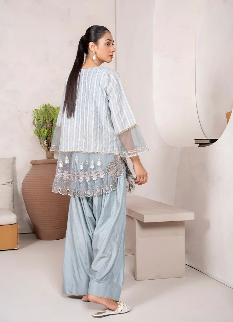 Women wearing grey colour dress, close-up of the embroidery on the jacquard fabric texture, Buraqstore