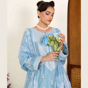 woman posing in ice blue dress by Buraqstore soft summer wear