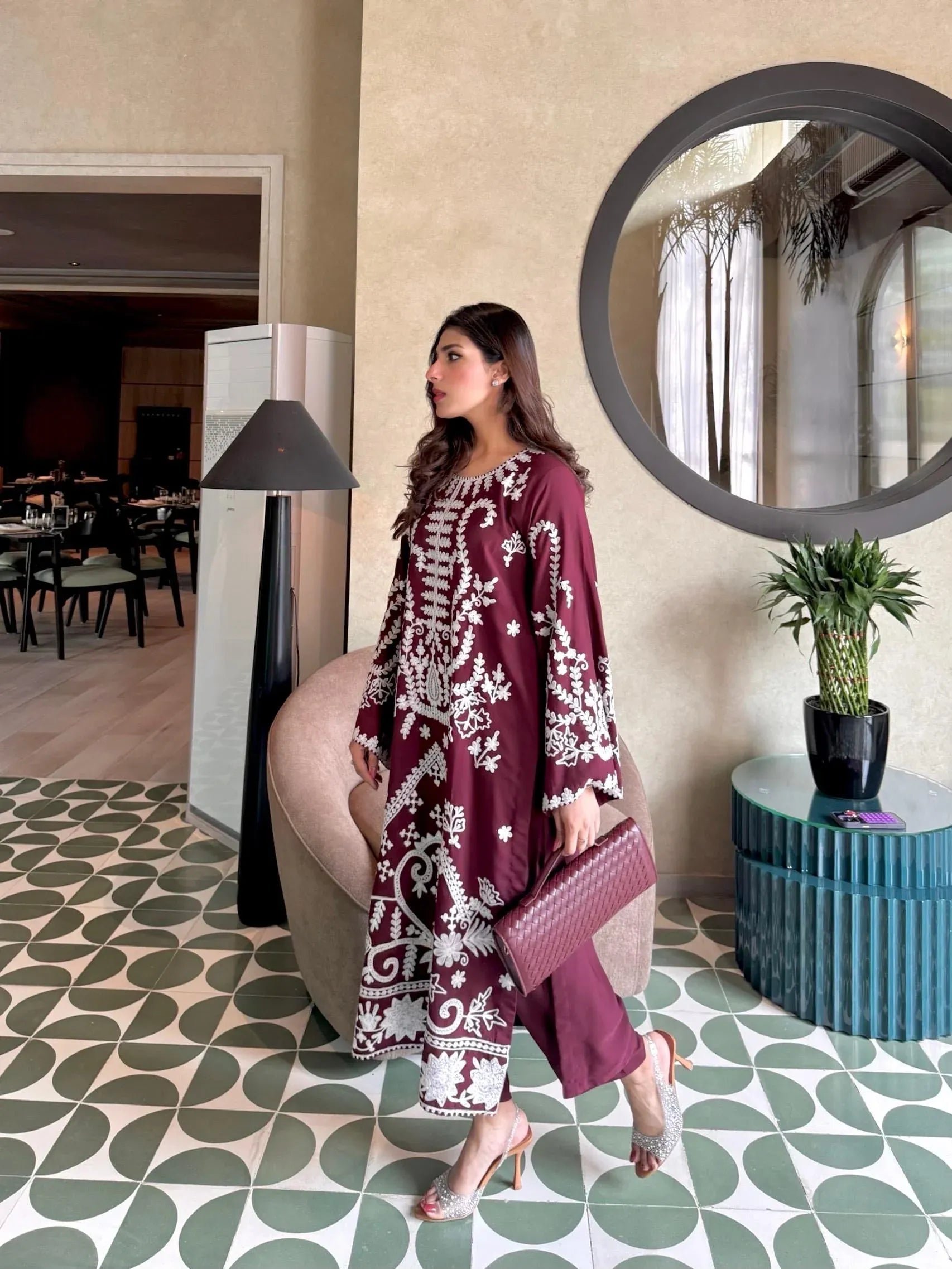 Burgundy Ari Embroidered Georgette Pret 2Pcs