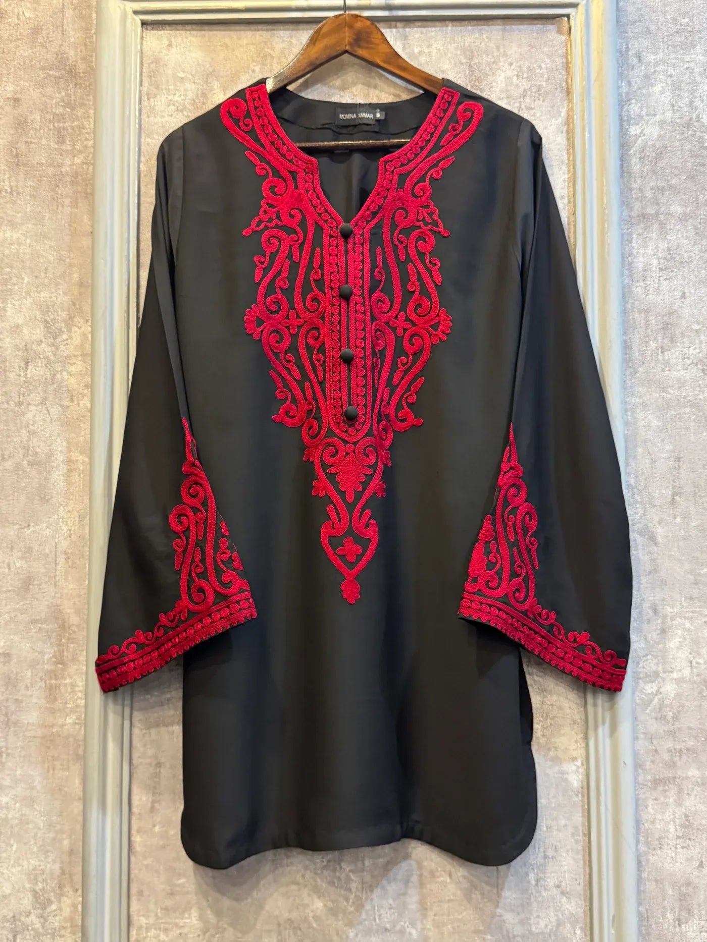 Red On Black Embroidered Georgette Pret 2Pcs
