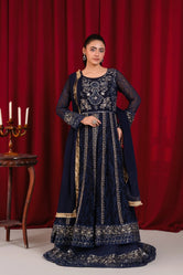 B 007-NAVY BLUE CHIFFON MAXI PRET 3PCS