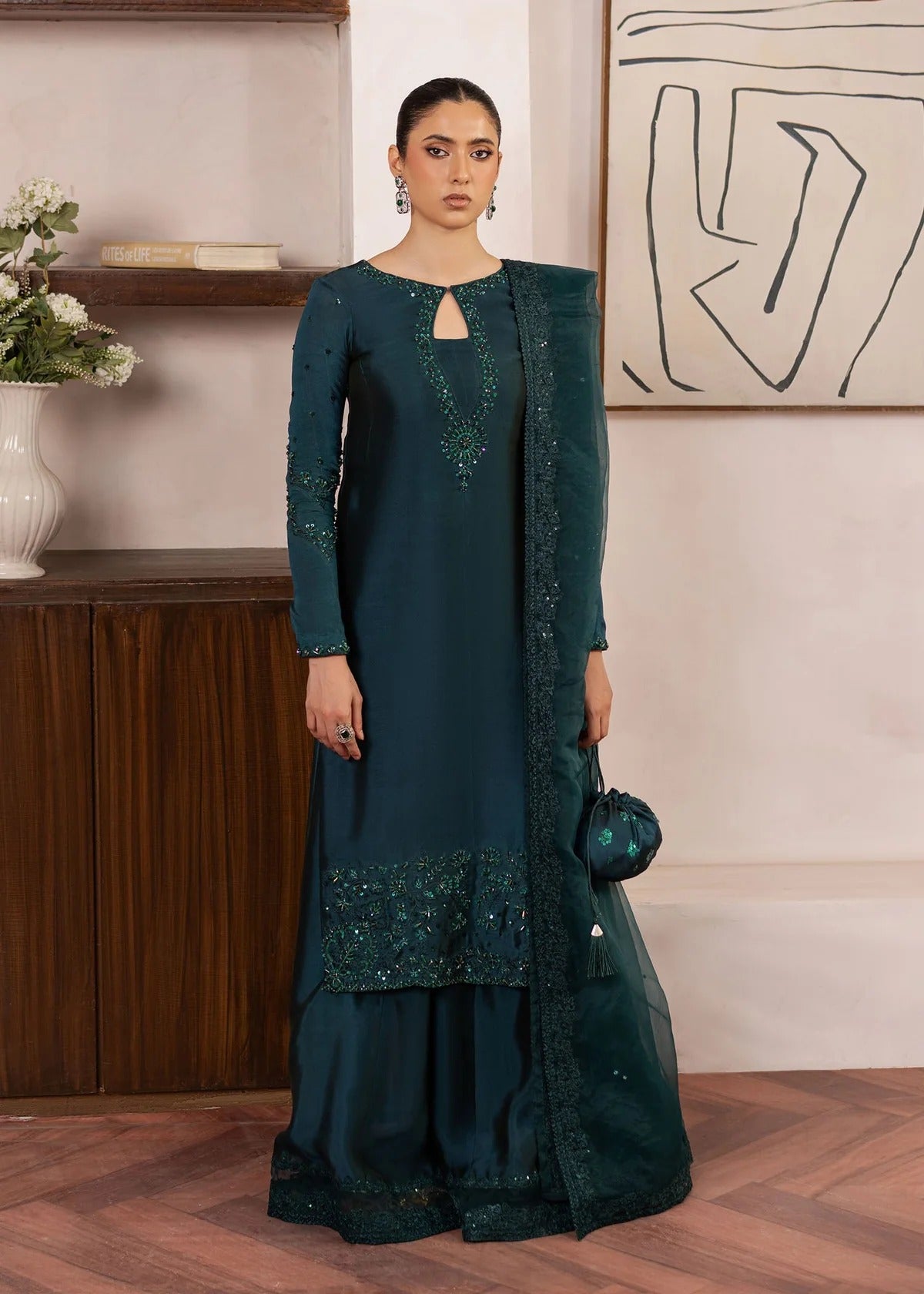 Raya Embroidered Tissue Silk Pret 3Pcs