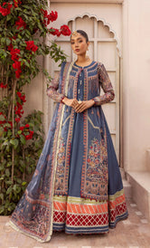 Woman wearing Maharani D02 net embroidered bridal maxi by Buraqstore