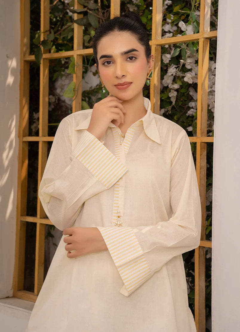 Women wearing co ord sets, back view of the cotton top with dori and lace trim, Buraqstore
