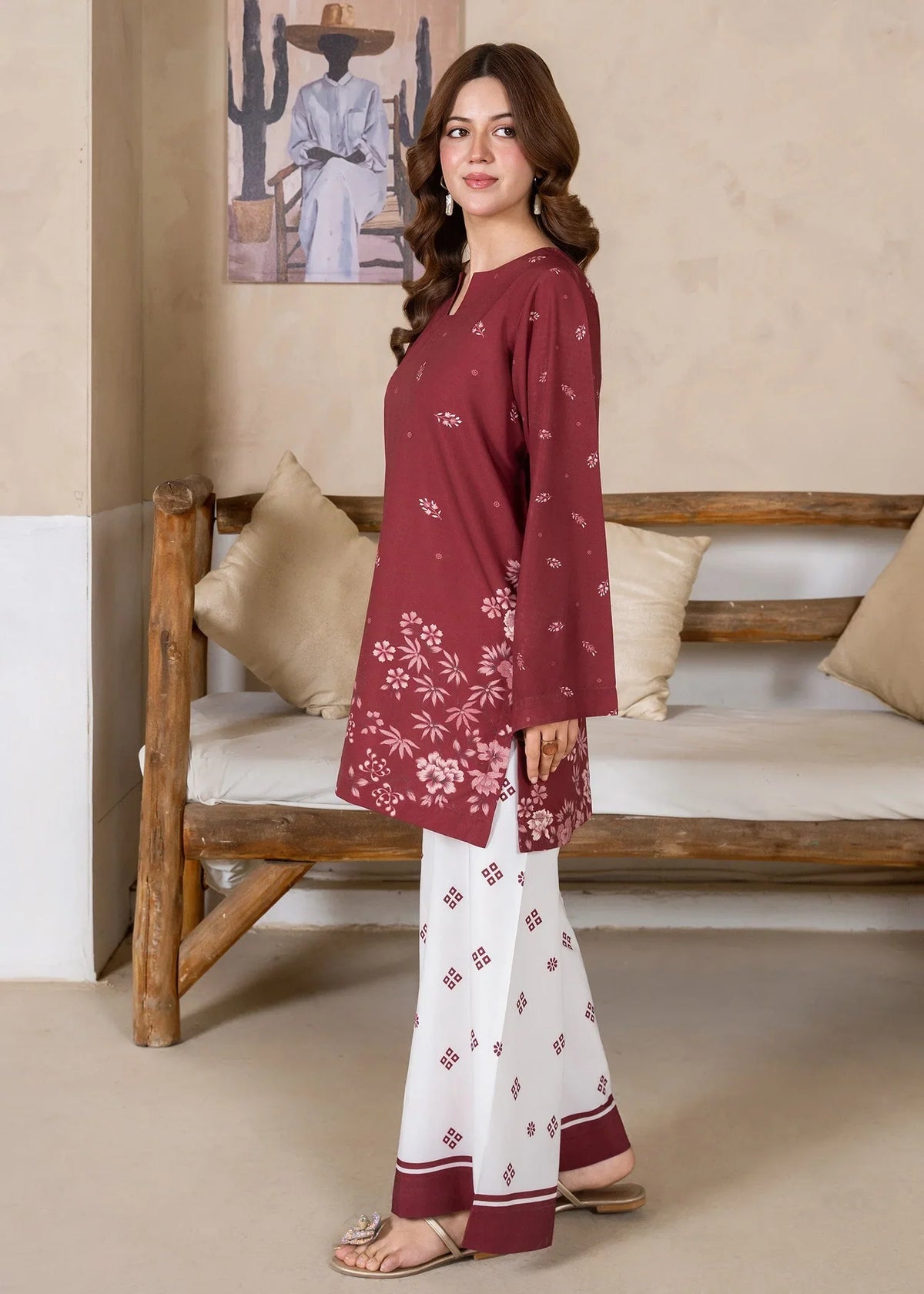 Maroon Printed Co Ord Set for Women 2PC