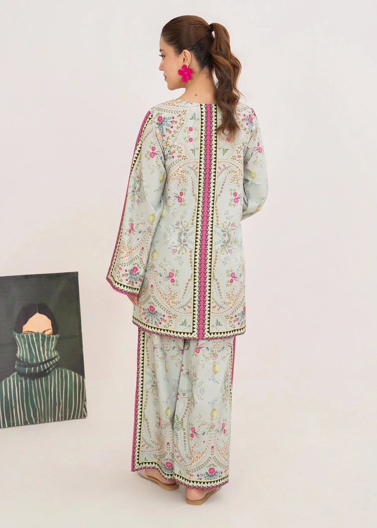 Grey Silk Co Ord Set Printed 2PC
