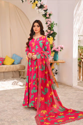 model wearing evanescent pink lawn dress buraqstore swiss fabric