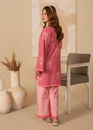 Model wearing pink dress design for girl, side view showing the fit of the printed grip 2PC, Buraqstore