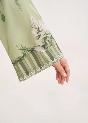 Model wearing pistachio green co ord set women as a casual outfit, shop printed grip 2-piece online at Buraqstore