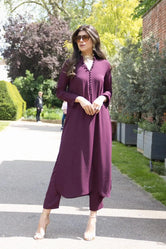 Purple Long Button Set Crepe Pret 2 PCs
