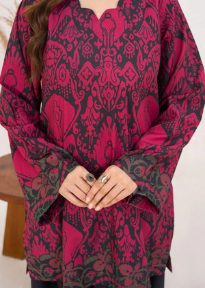Women wearing red combination dress, back view of the printed poly lawn shirt and trouser, Buraqstore