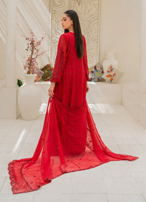 Women wearing red dress for women, close-up of the embroidery on the chiffon shirt, Buraqstore