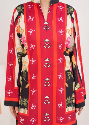 Model wearing red color dress, side view showing the fit of the printed grip 2PC, Buraqstore