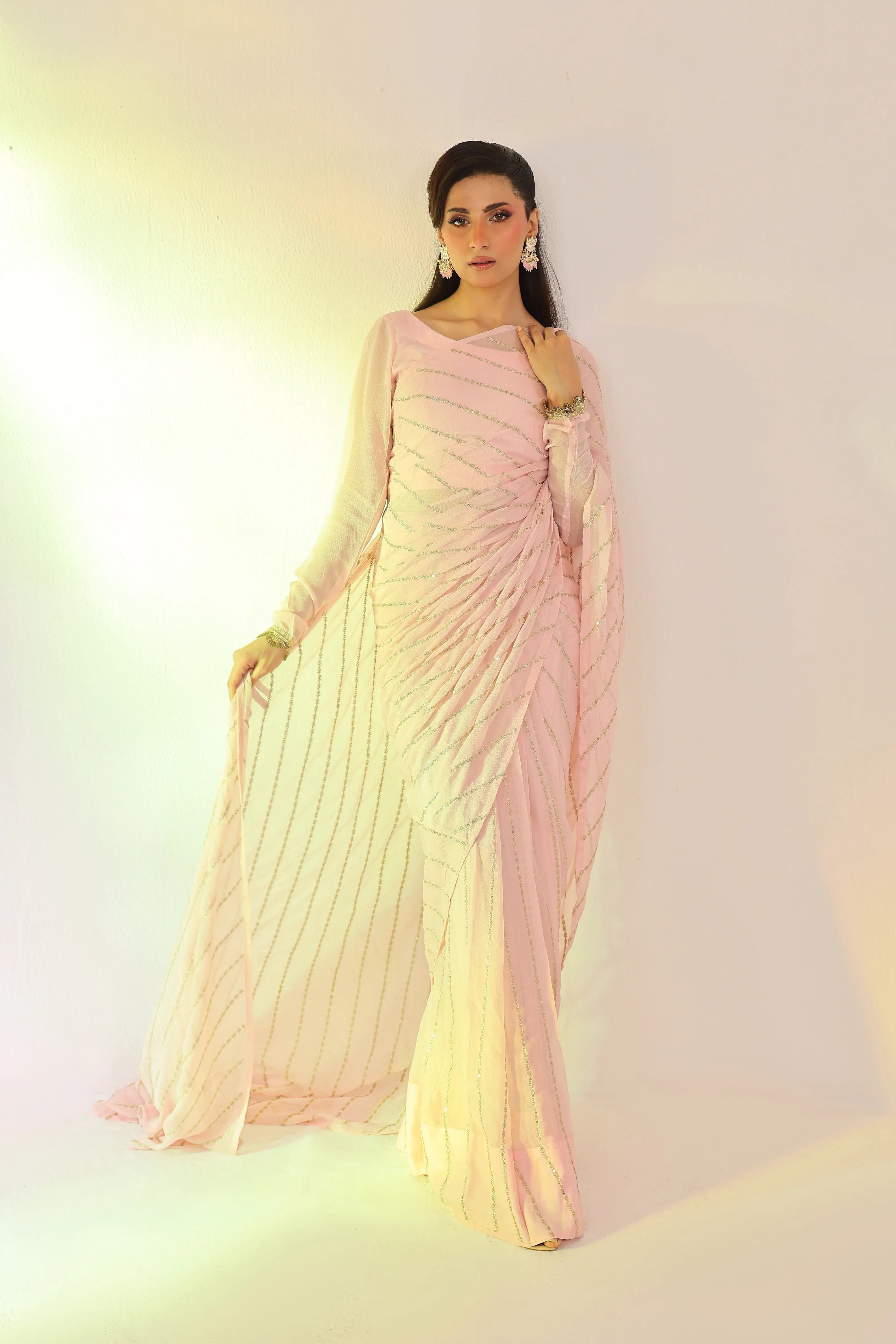 Dusty Rose Embroidered Chiffon Pret 3Pcs