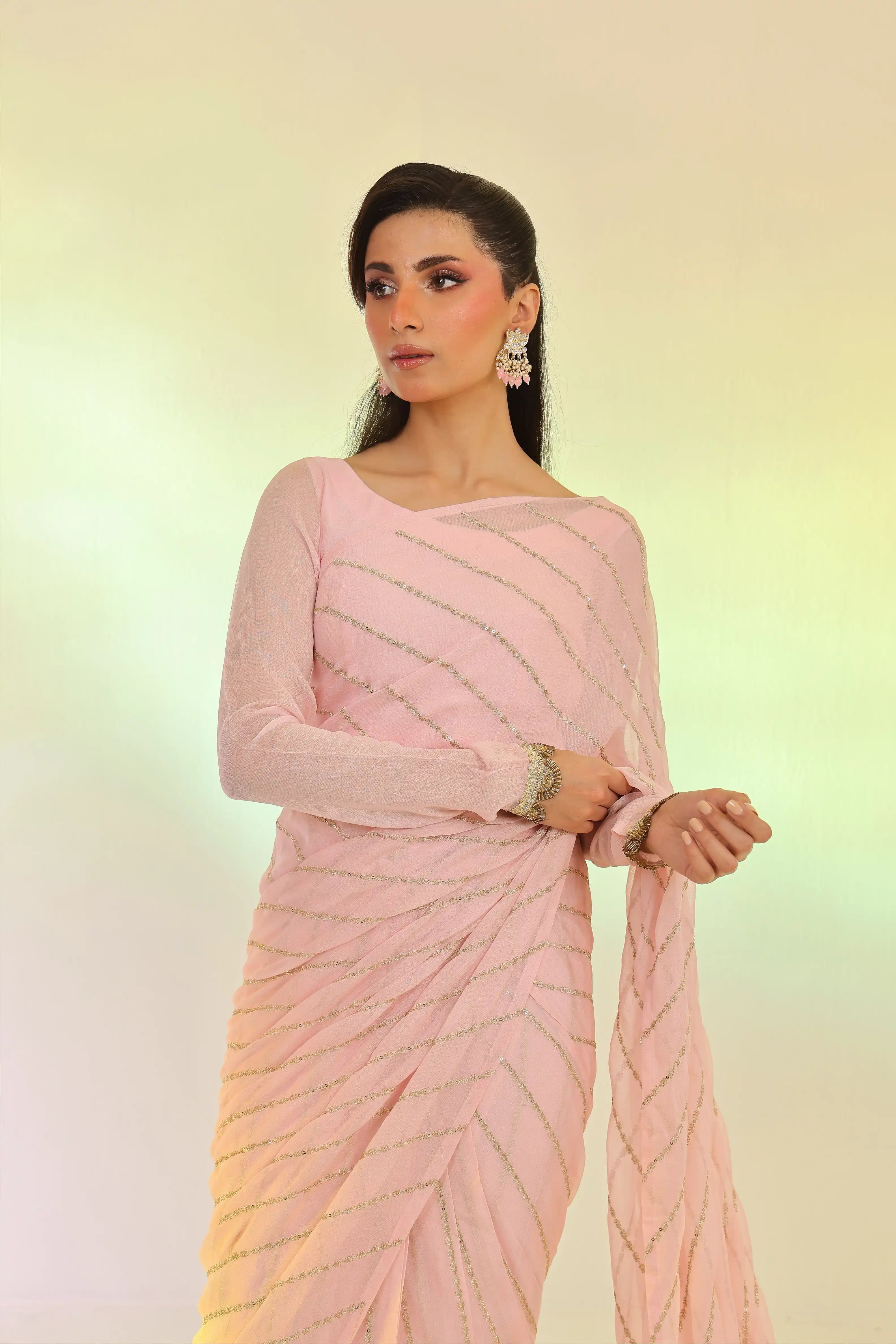 Dusty Rose Embroidered Chiffon Pret 3Pcs